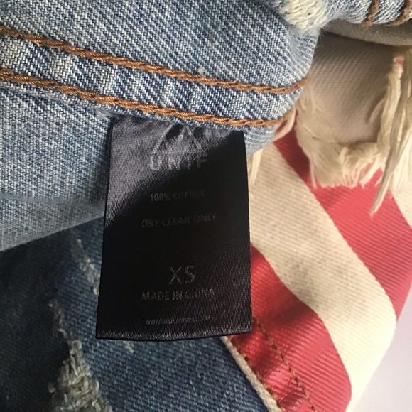 UNIF American flag denim jean distressed spikes jacket - Picture 14 of 16